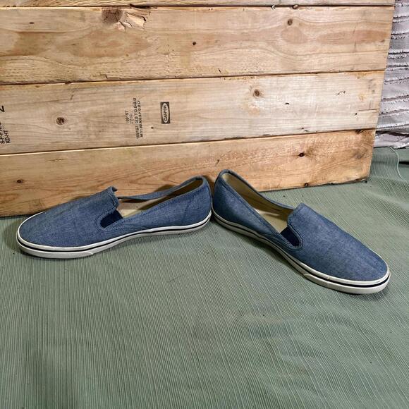 Lauren Ralph Lauren Janis Slip On Sneakers Size 8 B Chambray Canvas Old Money - Picture 3 of 6